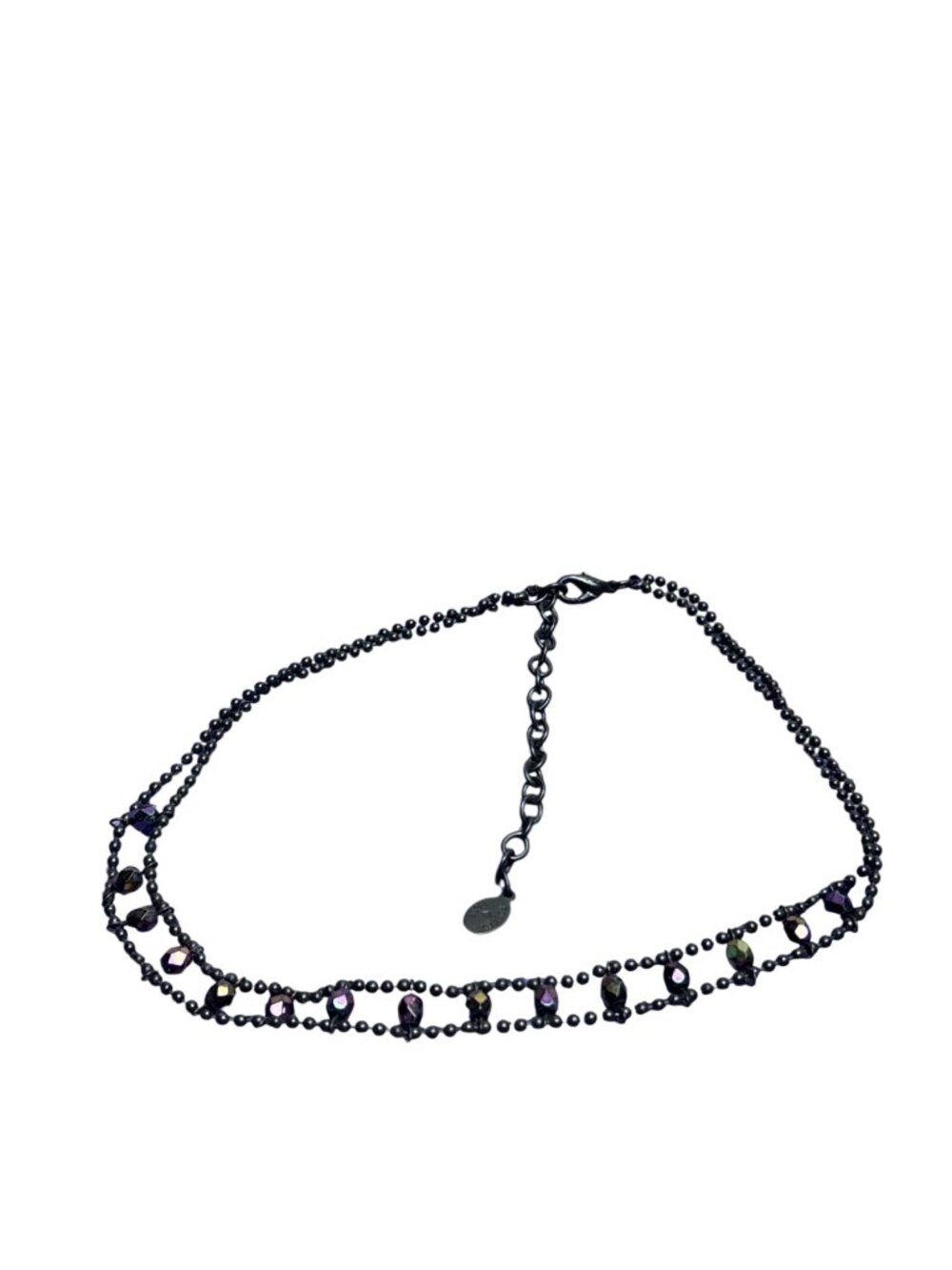 #Vtg Y2K Robert Rose Black Ball Chain Choker Necklace Dark Iridescent Beads